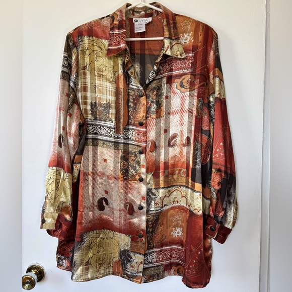 🎉4/30$🎉 Chagall Printed Blouse with Shoulder Pads - Size 16 - Picture 1 of 5